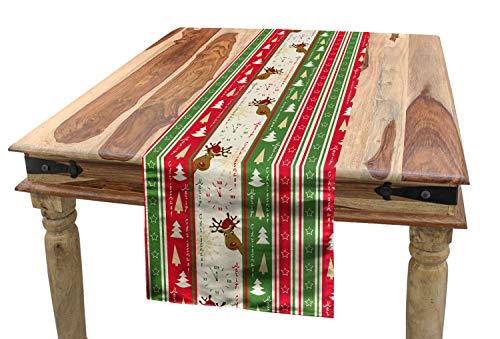 ABAKUHAUS Weihnachten Tischläufer, Deer Pines Borders, Esszimmer Küche Rechteckiger Dekorativer Tischläufer, 40 x 180 cm, Dunkle Koralle Weiß Grün von ABAKUHAUS