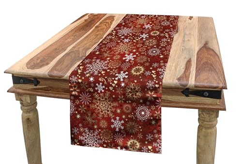 ABAKUHAUS Weihnachten Tischläufer, Schneeflocken, Esszimmer Küche Rechteckiger Dekorativer Tischläufer, 40 x 225 cm, Gelb Weiß und Rot von ABAKUHAUS