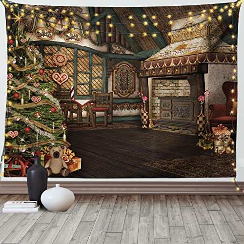 ABAKUHAUS Weihnachten Wandteppich und Tagesdecke, Winter-Feier aus Weiches Mikrofaser Stoff Waschbar ohne Verblassen Digitaldruck, 230 x 140 cm, Taupe Brown von ABAKUHAUS