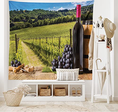 ABAKUHAUS Weingut Wandteppich und Tagesdecke, Vineyard Tuscany Grape, aus Weiches Mikrofaser Stoff Wand Dekoration Für Schlafzimmer, 230 x 140 cm, Grün Blau Braun von ABAKUHAUS