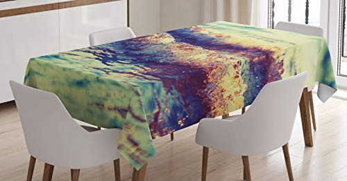 ABAKUHAUS Welle Tischdecke, Meeresstille Thema Pastoral, Personalisierter Druck mit Klaren Farben Waschbar Wasserfest kein Verblassen, 140 x 200 cm, Grün Blau von ABAKUHAUS
