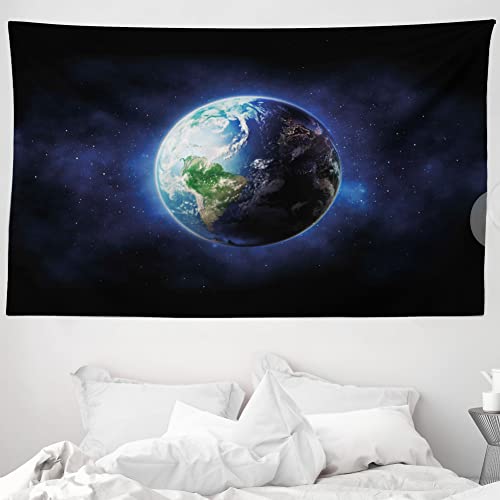 ABAKUHAUS Welt Wandteppich und Tagesdecke, Beruhigen Starry Weltraum aus Weiches Mikrofaser Stoff Waschbar ohne Verblassen Digitaldruck, 230 x 140 cm, Dunkelblau Grün Weiß von ABAKUHAUS