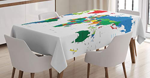 ABAKUHAUS Weltkarte Tischdecke, Bunt Politisch, Druck mit Klaren Farben ohne Verblassen Waschbar für innen oder Außen Bereich, 140 x 200 cm, Blau Grün von ABAKUHAUS