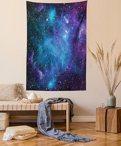 ABAKUHAUS Weltraum Wandteppich und Tagesdecke, Galaxy Stars in Space, aus Weiches Mikrofaser Stoff Wand Dekoration Für Schlafzimmer, 150 x 110 cm, Marineblau Lila von ABAKUHAUS