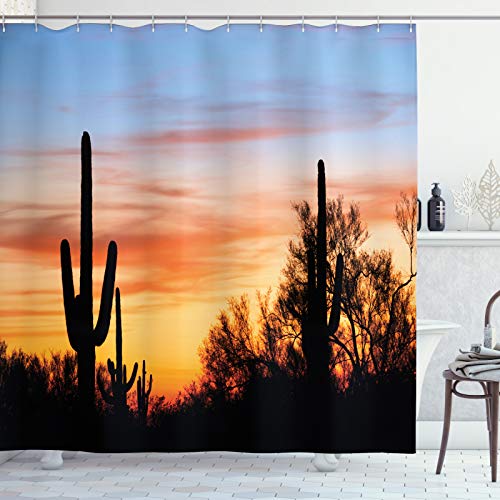 ABAKUHAUS Western Duschvorhang, Wüsten-Kaktus Wild West, Stoffliches Gewebe Badezimmerdekorationsset mit Haken, 175 x 200 cm, Orange und Schwarz ABAKUHAUS Western Duschvorhang, Wüsten-Kaktus Wild West, Stoffliches Gewebe Badezimmerdekorationsset mit Haken, 175 x 200 cm, Orange und Schwarz von ABAKUHAUS