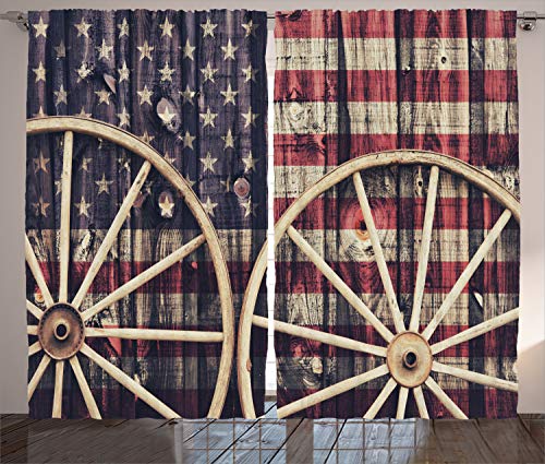 ABAKUHAUS Western Rustikaler Gardine, Antike amerikanische Flagge, Schlafzimmer Kräuselband Vorhang mit Schlaufen und Haken, 280 x 175 cm, Blau Rot von ABAKUHAUS