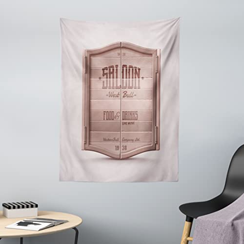 ABAKUHAUS Western Wandteppich, Antique Saloon-Tür aus Weiches Mikrofaser Stoff Waschbar ohne Verblassen Digitaldruck, 110 x 150 cm, Taupe von ABAKUHAUS