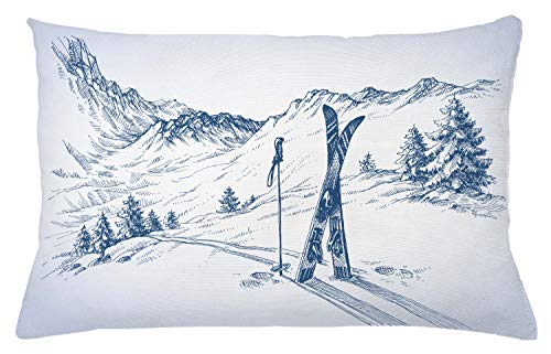 ABAKUHAUS Winter Kissenbezug, Ski Sport Mountain View, Seitenschläferkissenhülle ohne Kissen mit Reißverschluss und Beitseitigem Druck Waschbar, 65 x 40 cm, Blau Weiß ABAKUHAUS Winter Kissenbezug, Ski Sport Mountain View, Seitenschläferkissenhülle ohne Kissen mit Reißverschluss und Beitseitigem Druck Waschbar, 65 x 40 cm, Blau Weiß von ABAKUHAUS