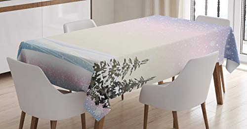 ABAKUHAUS Winter Tischdecke, Schneefall und Kiefern, Schmutzabweisent mit Modernster Druck Technologie Waschbar Klare Farben, 140 x 200 cm, Blau Weiß von ABAKUHAUS