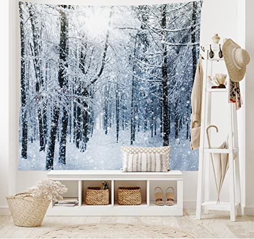 ABAKUHAUS Winter Wandteppich und Tagesdecke, Schnee bedeckter Wald aus Weiches Mikrofaser Stoff Waschbar ohne Verblassen Digitaldruck, 230 x 140 cm, Schneeweiß von ABAKUHAUS