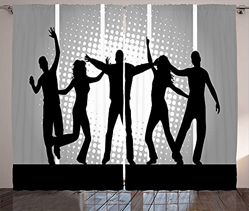 ABAKUHAUS Wissenschaft Partei Rustikaler Vorhang, Tanzen Menschen Bild, Wohnzimmer Universalband Gardinen mit Schlaufen und Haken, 280 x 245 cm, Pale Taupe Weiß Schwarz von ABAKUHAUS