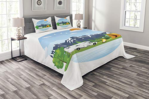 ABAKUHAUS Wohnmobil Tagesdecke Set, Wald Camping Sommer, Set mit Kissenbezügen Sommerdecke, für Doppelbetten 220 x 220 cm, Grau Blau ABAKUHAUS Wohnmobil Tagesdecke Set, Wald Camping Sommer, Set mit Kissenbezügen Sommerdecke, für Doppelbetten 220 x 220 cm, Grau Blau von ABAKUHAUS