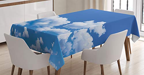 ABAKUHAUS Wolken Tischdecke, Sommer Natur Szene, Personalisierter Druck mit Klaren Farben Waschbar Wasserfest kein Verblassen, 140 x 200 cm, Weiß Blau von ABAKUHAUS
