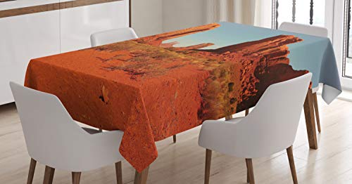 ABAKUHAUS Wüste Tischdecke, Hot Day Monument Valley, Pflegeleicht mit Modernster Druck Technologie Waschbar und Personalisiert, 140 x 240 cm, Dunkelorange Hellblau von ABAKUHAUS