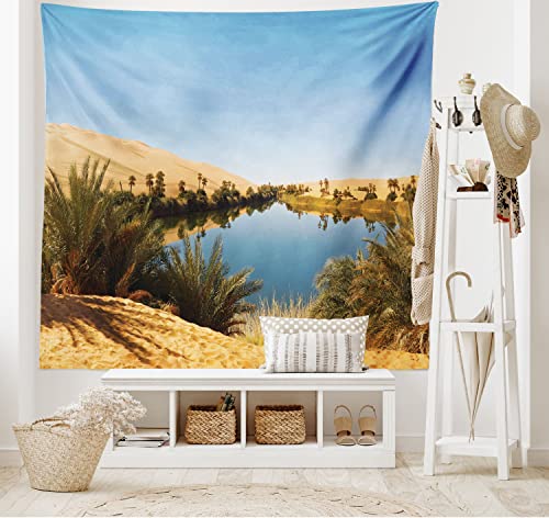 ABAKUHAUS Wüste Wandteppich und Tagesdecke, Idyllische Oasis Awbari aus Weiches Mikrofaser Stoff Waschbar ohne Verblassen Digitaldruck, 230 x 140 cm, Sandbraun Hellblau Grün ABAKUHAUS Wüste Wandteppich und Tagesdecke, Idyllische Oasis Awbari aus Weiches Mikrofaser Stoff Waschbar ohne Verblassen Digitaldruck, 230 x 140 cm, Sandbraun Hellblau Grün von ABAKUHAUS
