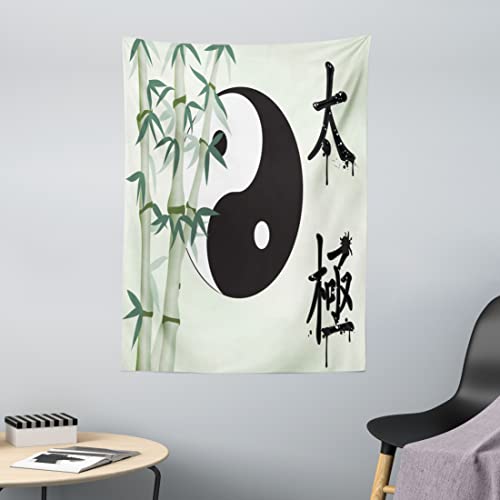 ABAKUHAUS Yin-Yang Wandteppich, Taiji Oneness aus Weiches Mikrofaser Stoff Waschbar ohne Verblassen Digitaldruck, 110 x 150 cm, Grün Schwarz von ABAKUHAUS