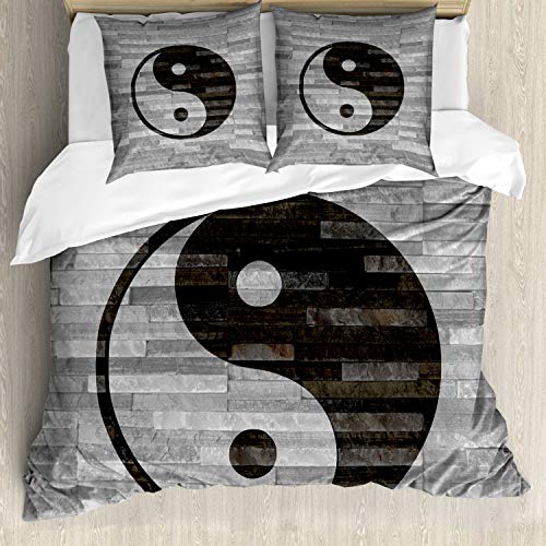 ABAKUHAUS Ying Yang Bettwäsche Set für Doppelbetten, Rustikal Modern Style, Weicher Microfaserstoff Allegigeignet kein Verblassen, Schwarzgrau von ABAKUHAUS