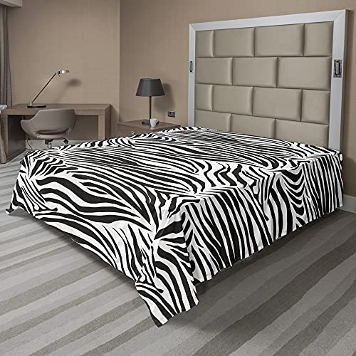 ABAKUHAUS Zebra-Druck Bettlaken, Wilde Zebra-Linien, weiches bequemes oberes Bettlaken dekoratives Bett 1 Stück, 275 cm x 260 cm, Schwarz-Weiss von ABAKUHAUS