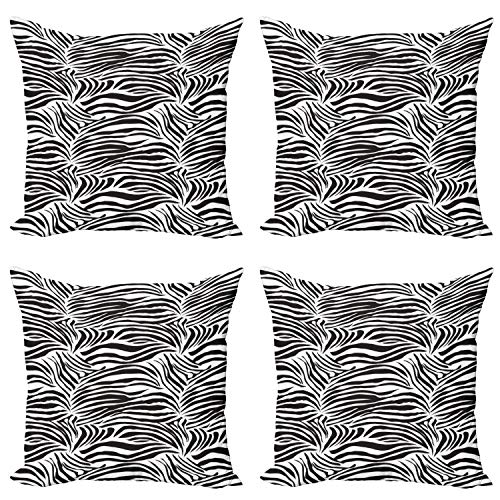 ABAKUHAUS Zebra-Druck Dekokissen Kissenbezug 4er Pack, Wilde Zebra-Linien, Modern Accent Doppelseitiger Digitaldruck, 60 x 60 cm, Weiß Schwarz von ABAKUHAUS