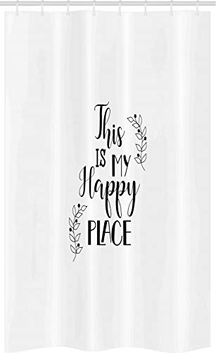 ABAKUHAUS Zitat Schmaler Duschvorhang, Dies ist Mein Happy Place Text, Badezimmer Deko Set aus Stoff mit Haken, 120 x 180 cm, Charcoal Grau Weiß von ABAKUHAUS