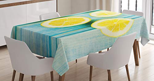 ABAKUHAUS Zitrone Tischdecke, Saftige Scheiben Holz, Für den Inn und Outdoor Bereich geeignet Waschbar Druck Klar Kein Verblassen, 140 x 170 cm, Himmelblau Gelb von ABAKUHAUS