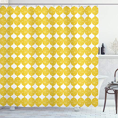 ABAKUHAUS Zitronen Duschvorhang, Ogee-Muster-Zitronen, mit 12 Ringe Set Stielvoll Modern Farbfest und Schimmel Resistent, 175x200 cm, Erde Gelb und Weiß von ABAKUHAUS