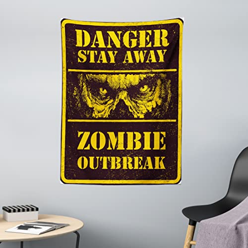 ABAKUHAUS Zombie Wandteppich, Gefahr Bleib Weg Ausbruchsmeldung Monster Warnschild Grafik Design, aus Weiches Mikrofaser Stoff Wand Dekoration Für Schlafzimmer, 110 x 150 cm, Kastanienbraun Gelb von ABAKUHAUS