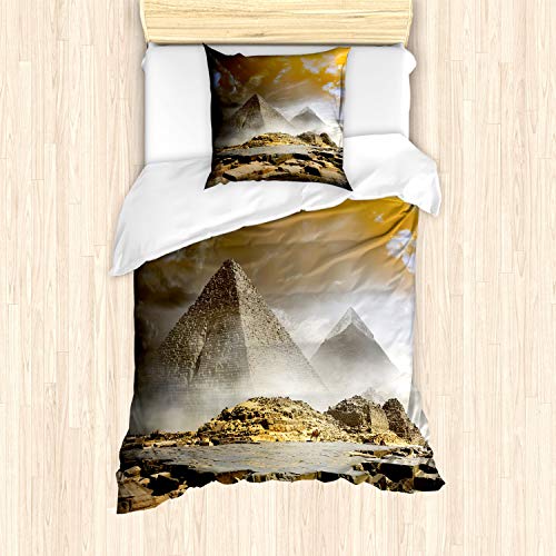 ABAKUHAUS ägyptisch Bettbezug Set für Einzelbetten, Kultur, Milbensicher Allergiker geeignet mit Kissenbezug, Creme orange von ABAKUHAUS