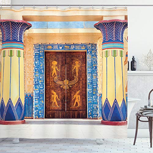 ABAKUHAUS ägyptisch Duschvorhang, Ägypten Gebäude, Stoffliches Gewebe Badezimmerdekorationsset mit Haken, 175 x 200 cm, Mehrfarbig von ABAKUHAUS