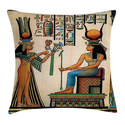 ABAKUHAUS ägyptisch Kissenbezug, Altägyptischen Papyrus, Kissenhülle mit Reißverschluss Waschbar Farbfest Beidseitiger Druck, 45 x 45 cm, Orange Beige von ABAKUHAUS