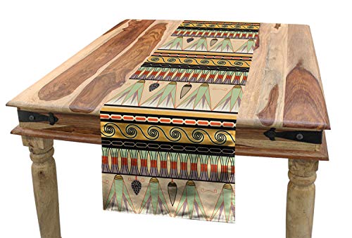 ABAKUHAUS ägyptisch Tischläufer, Abstrakt Indigenous, Esszimmer Küche Rechteckiger Dekorativer Tischläufer, 40 x 180 cm, Ecru Senf von ABAKUHAUS