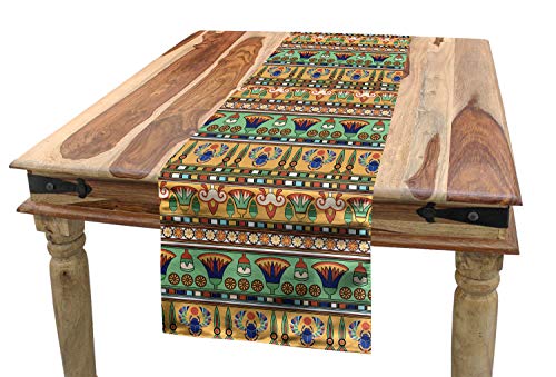 ABAKUHAUS ägyptisch Tischläufer, Lily Scarab, Esszimmer Küche Rechteckiger Dekorativer Tischläufer, 40 x 180 cm, Beige Grün von ABAKUHAUS