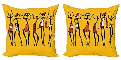 ABAKUHAUS afrikanisch Dekokissen Kissenbezug 2er Pack, Flüchtige Graphical Dancer, Modern Accent Doppelseitiger Digitaldruck, 40x40, Senf und orange ABAKUHAUS afrikanisch Dekokissen Kissenbezug 2er Pack, Flüchtige Graphical Dancer, Modern Accent Doppelseitiger Digitaldruck, 40x40, Senf und orange von ABAKUHAUS