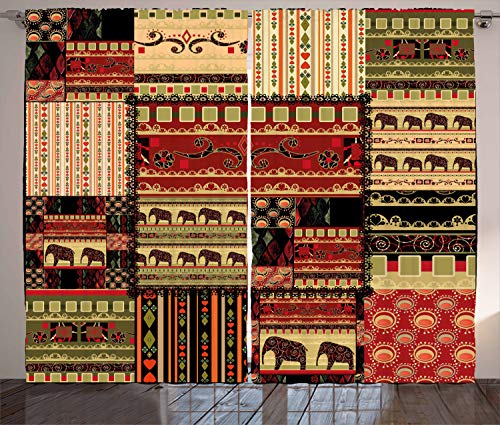 ABAKUHAUS afrikanisch Rustikaler Gardine, Patchwork Stil Asiatische, Schlafzimmer Kräuselband Vorhang mit Schlaufen und Haken, 280 x 260 cm, Grün Schwarz von ABAKUHAUS