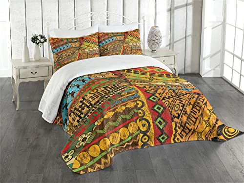 ABAKUHAUS afrikanisch Tagesdecke Set, Grunge Motive, Set mit Kissenbezügen Waschbar, für Doppelbetten 264 x 220 cm, Rot Self von ABAKUHAUS