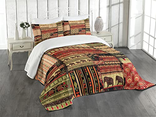 ABAKUHAUS afrikanisch Tagesdecke Set, Patchwork Stil Asiatische, Set mit Kissenbezug Romantischer Stil, für Einzelbetten 170 x 220 cm, Rot-grün-schwarz von ABAKUHAUS