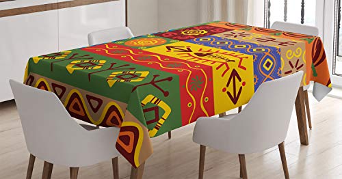ABAKUHAUS afrikanisch Tischdecke, West-Folk, Pflegeleicht Waschbar Schmutzabweisend und mit Klaren Farben Hochwertiger Druck, 140 x 200 cm, Orange Grün Gelb von ABAKUHAUS