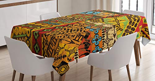 ABAKUHAUS afrikanisch Tischdecke, Grunge Motive, Schmutzabweisend Pflegeleicht Waschbar Druck Mit Klaren Farben ohne Verblassen, 140 x 170 cm, Braun Gelb von ABAKUHAUS