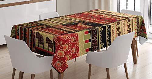 ABAKUHAUS afrikanisch Tischdecke, Patchwork Stil Asiatische, Schmutzabweisent mit Modernster Druck Technologie Waschbar Klare Farben, 140 x 200 cm, Schwarz Grün Rot von ABAKUHAUS