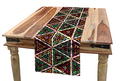 ABAKUHAUS afrikanisch Tischläufer, Geometrisches Grunge-Mosaik, Esszimmer Küche Rechteckiger Dekorativer Tischläufer, 40 x 180 cm, Orange Rot Grün von ABAKUHAUS