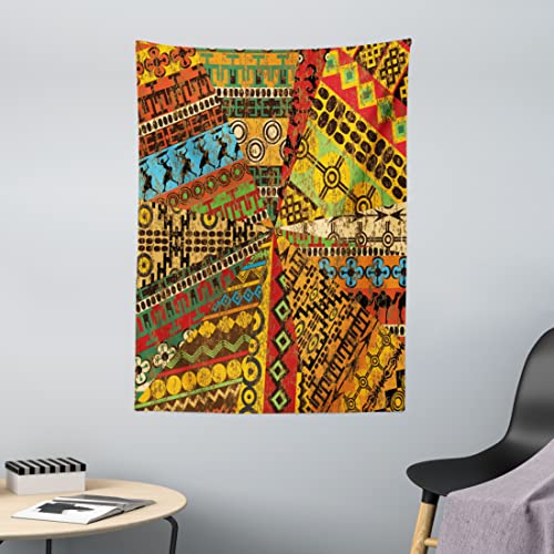 ABAKUHAUS afrikanisch Wandteppich, Grunge Motive aus Weiches Mikrofaser Stoff Waschbar ohne Verblassen Digitaldruck, 110 x 150 cm, Orange Gelb von ABAKUHAUS