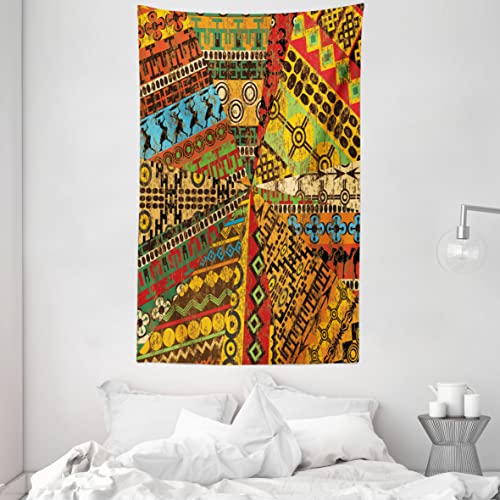 ABAKUHAUS afrikanisch Wandteppich und Tagesdecke, Grunge Motive aus Weiches Mikrofaser Stoff Waschbar ohne Verblassen Digitaldruck, 140 x 230 cm, Orange Gelb von ABAKUHAUS