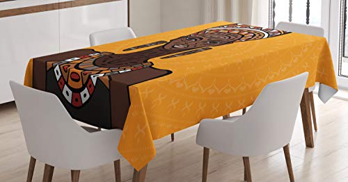 ABAKUHAUS afrikanische Frau Tischdecke, Long Neck Folk, Druck mit Klaren Farben ohne Verblassen Waschbar für innen oder Außen Bereich, 140 x 240 cm, Orange Braun von ABAKUHAUS