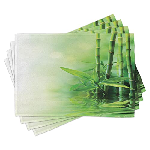 ABAKUHAUS asiatisch Platzmatten, Zen Bambus Stiele Reflexion auf Wasser Frische Japanischen Natur Zen Spa, Waschbare Stoff Esszimmer Küche Tischdekorations Digitaldruck, Grün von ABAKUHAUS