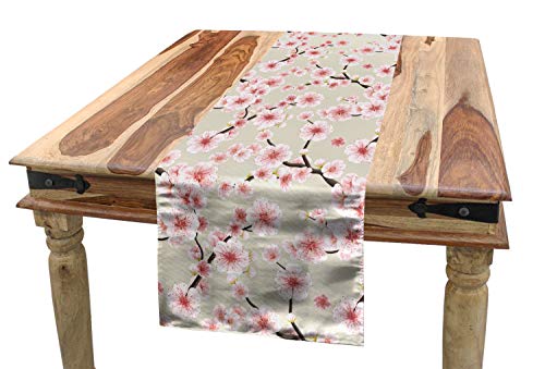 ABAKUHAUS asiatisch Tischläufer, Flowering Cherry Blooms, Esszimmer Küche Rechteckiger Dekorativer Tischläufer, 40 x 180 cm, Beige von ABAKUHAUS