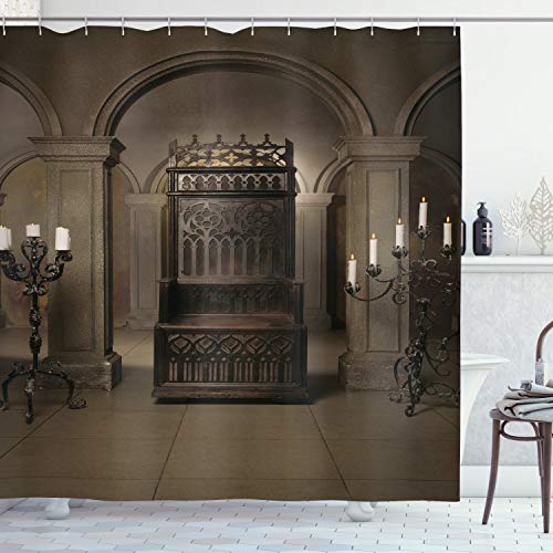 ABAKUHAUS gotisch Duschvorhang, Renaissance-Schloss-König, Stoffliches Gewebe Badezimmerdekorationsset mit Haken, 175 x 180 cm, Beige Braun von ABAKUHAUS
