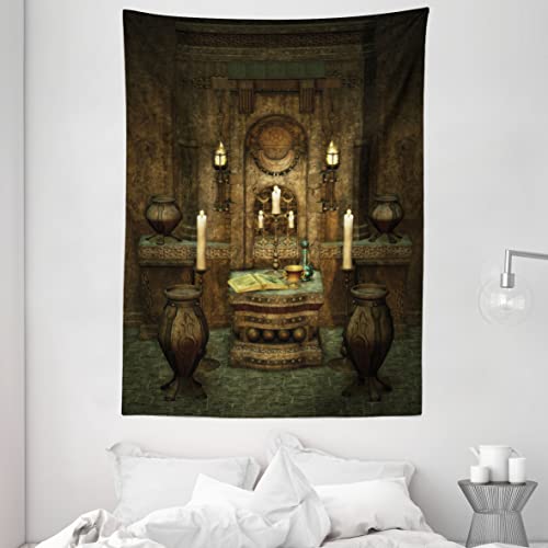 ABAKUHAUS gotisch Wandteppich, Altar Pentagram Kerzen, Wohnzimmer Schlafzimmer Heim Seidiges Satin Wandteppich, 150 x 200 cm, Braun von ABAKUHAUS