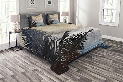 ABAKUHAUS hawaiisch Tagesdecke Set, Grunge Palmen Kunst, Set mit Kissenbezügen Mit Digitaldruck, für Doppelbetten 264 x 220 cm, Beige von ABAKUHAUS