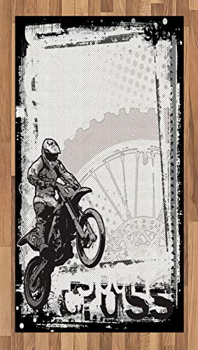 ABAKUHAUS inspirativ Teppich, Motocross-Rennfahrer, Deko-Teppich Digitaldruck, Färben mit langfristigen Halt, 80 x 150 cm, Weiß Schwarz von ABAKUHAUS