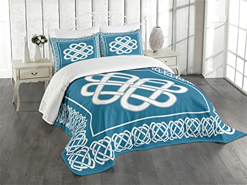 ABAKUHAUS irisch Tagesdecke Set, Celtic Liebes-Knoten-Symbol, Set mit Kissenbezug farbfester Digitaldruck, für Einzelbetten 170 x 220 cm, Dunkles Aqua White ABAKUHAUS irisch Tagesdecke Set, Celtic Liebes-Knoten-Symbol, Set mit Kissenbezug farbfester Digitaldruck, für Einzelbetten 170 x 220 cm, Dunkles Aqua White von ABAKUHAUS